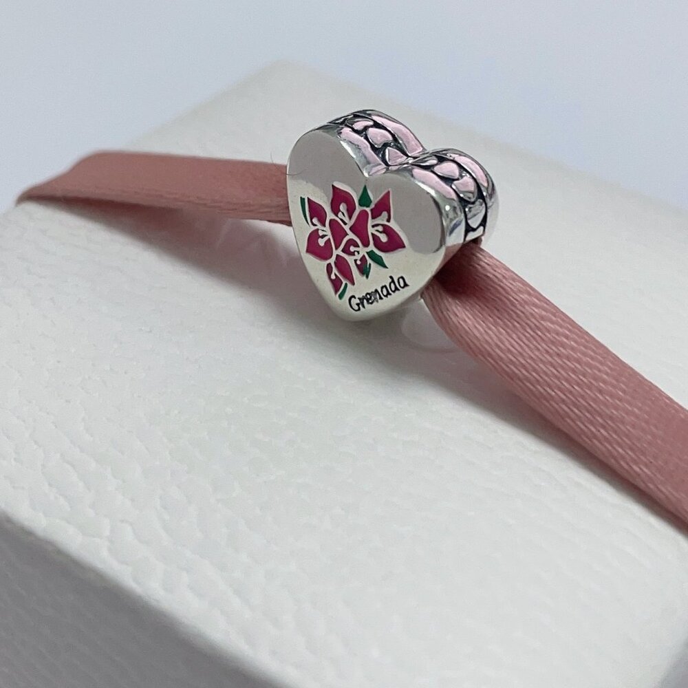 Pandora Grenada Bougainvillea Heart Bead Charm National Flower of Grenada Charm